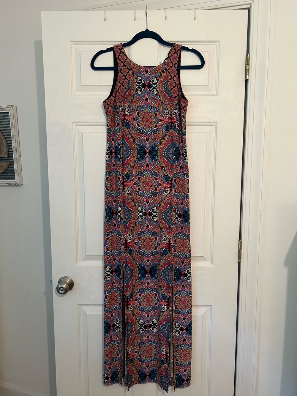 London Times Sleeveless Paisley Maxi Dress in Blue and Pink